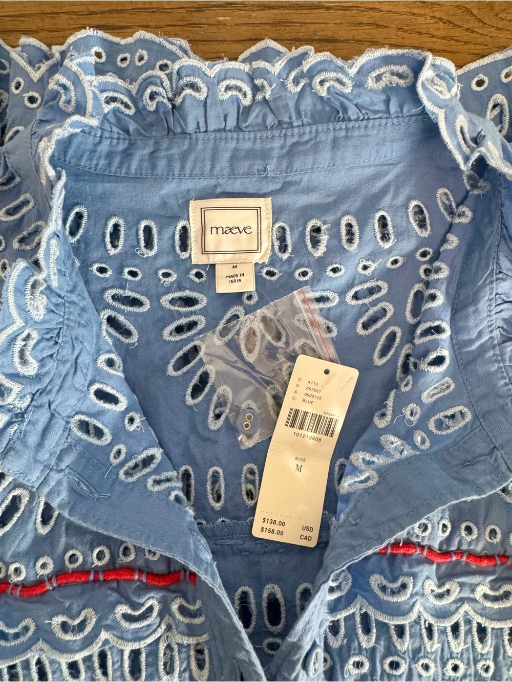 Anthropologie Coastal Scalloped Peplum Eyelet Blouse NWT Medium Blue - Picture 10 of 11